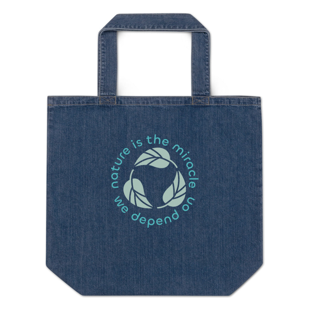Organic denim tote bag