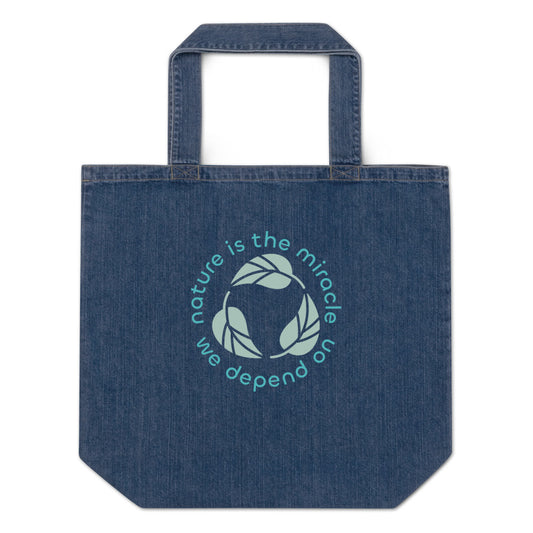 Organic denim tote bag